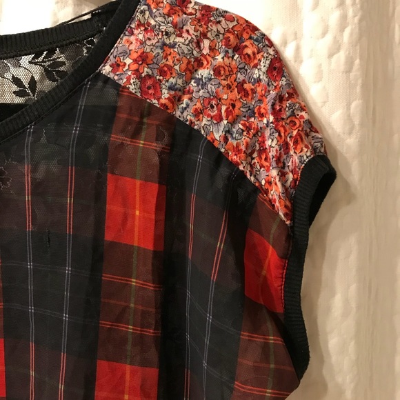 🎸Zara Sheer Plaid & Lace Top🎸 - Picture 6 of 8